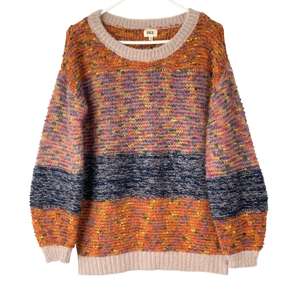 BKE Multicolor Striped Knit Sweater S Pullover Crewneck Long Sleeve Confetti